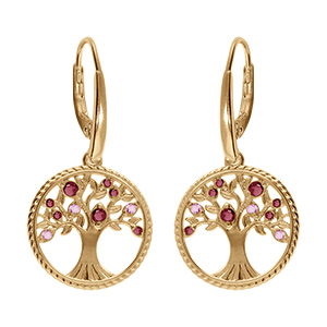 Boucles d'oreille dormeuse en vermeil arbre de vie contour perl� avec oxydes degrad� rose