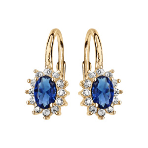 Boucles d\'oreille dormeuse en vermeil avec au centre une perle bleue et contour d\'oxydes blancs sertis - Vue 1