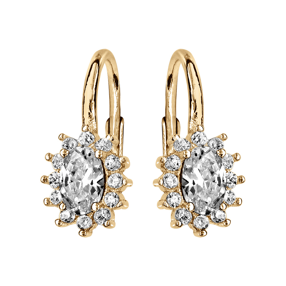 Boucles d\'oreille dormeuse en vermeil avec au centre une pierre blanche et contour d\'oxydes blancs sertis - Vue 1