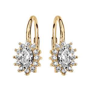 Boucles d\'oreille dormeuse en vermeil avec au centre une pierre blanche et contour d\'oxydes blancs sertis - Vue 1