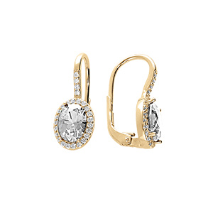 Boucles d\'oreille dormeuse en vermeil avec une pierre centrale blanche et son contour d\'oxydes blancs sertis - Vue 1