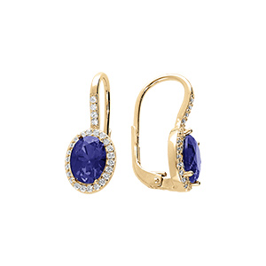 Boucles d\'oreille dormeuse en vermeil avec une pierre centrale bleue et son contour d\'oxydes blancs sertis - Vue 1