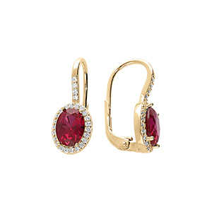 Boucles d\'oreille dormeuse en vermeil avec une pierre centrale rouge et son contour d\'oxydes blancs sertis - Vue 1