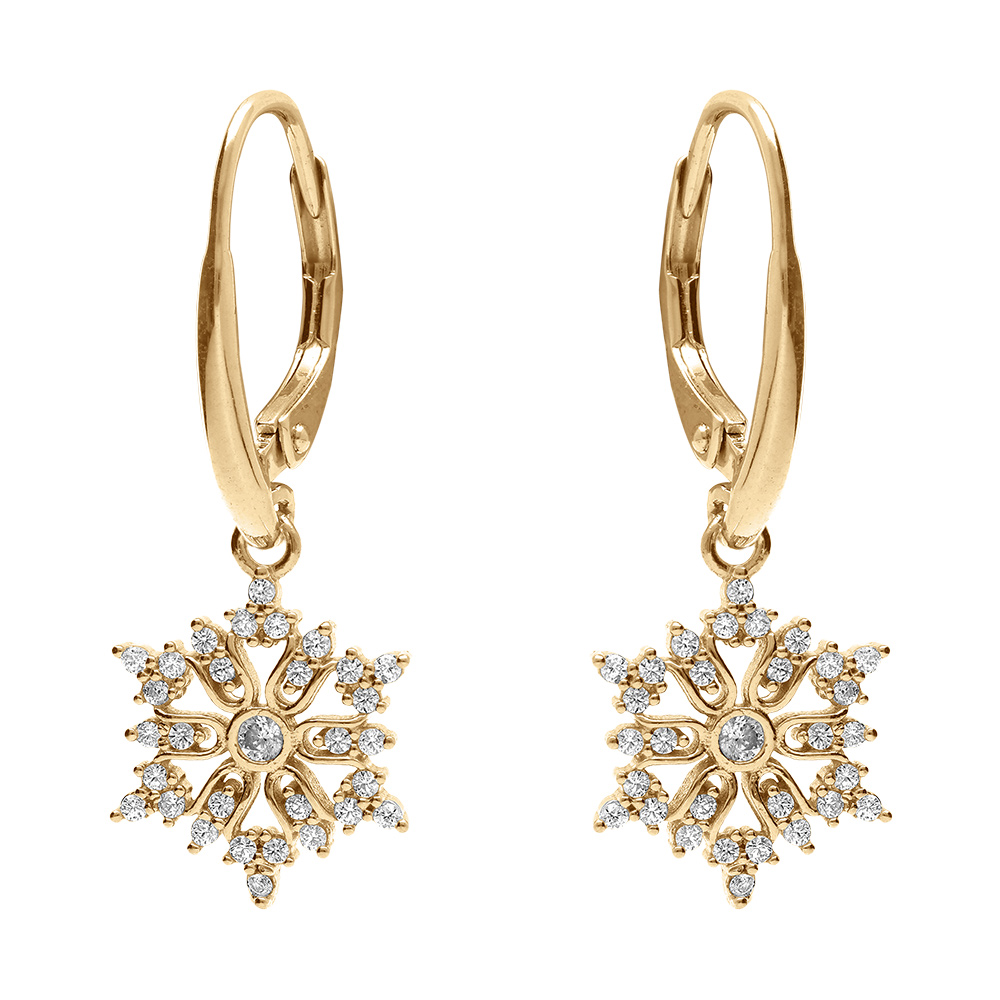 Boucles d\'oreille dormeuse en vermeil flocon de neige avec oxydes blancs - Vue 1