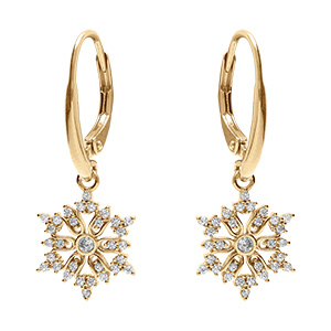 Boucles d'oreille dormeuse en vermeil flocon de neige avec oxydes blancs