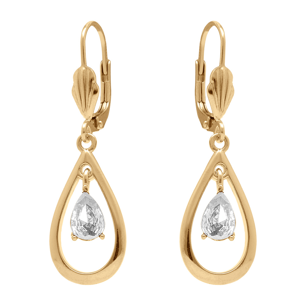 Boucles d\'oreille dormeuse en vermeil forme goutte et oxyde suspendu - Vue 1