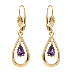 Boucles d'oreille dormeuse en vermeil forme goutte et oxyde violet suspendu