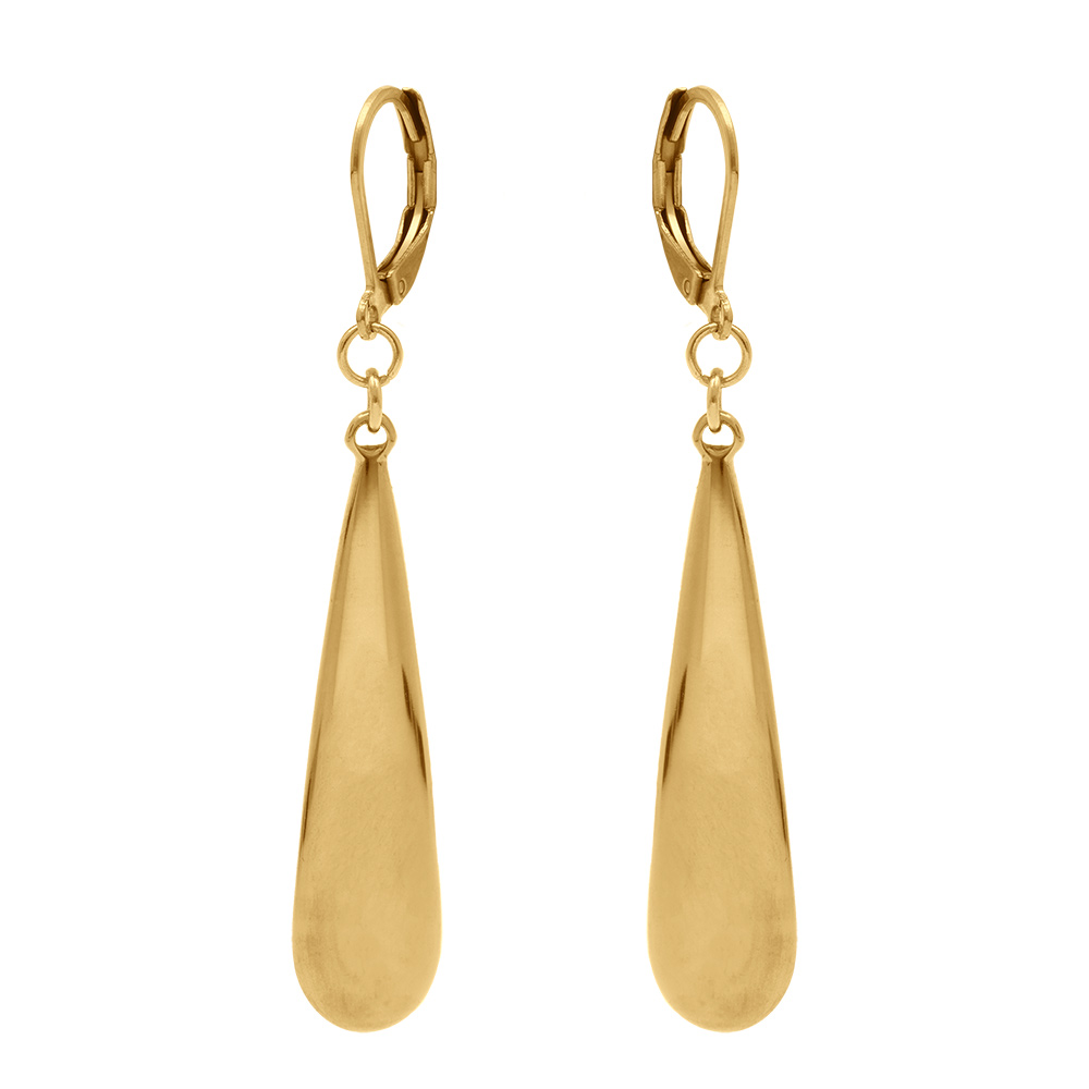 Boucles d\'oreille dormeuse pendante en  acier dor� forme goutte allong�e - 35mm - Vue 1
