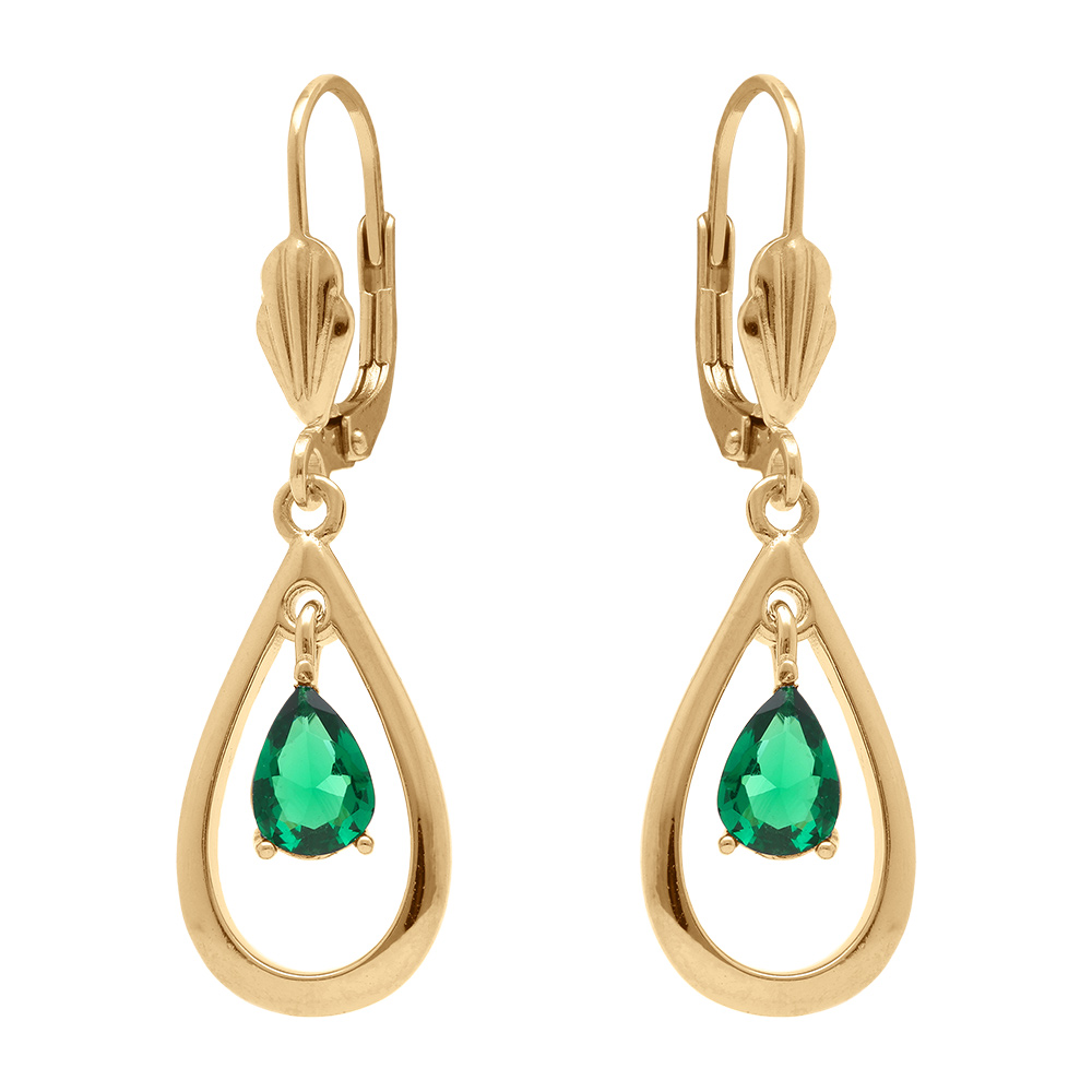 Boucles d\'oreille dormeuse vermeil forme goutte et oxyde vert suspendu - Vue 1