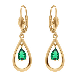 Boucles d'oreille dormeuse vermeil forme goutte et oxyde vert suspendu