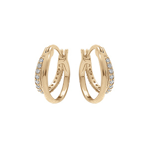 Boucles d\'oreille double anneau en argent doré dont un décoré d\'oxydes blancs - Vue 1