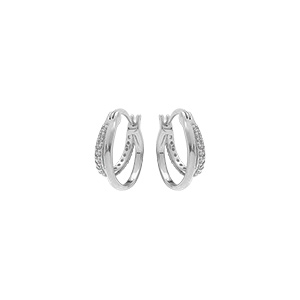 Boucles d'oreille double anneau en argent rhodi dont un dcor d'oxydes blancs