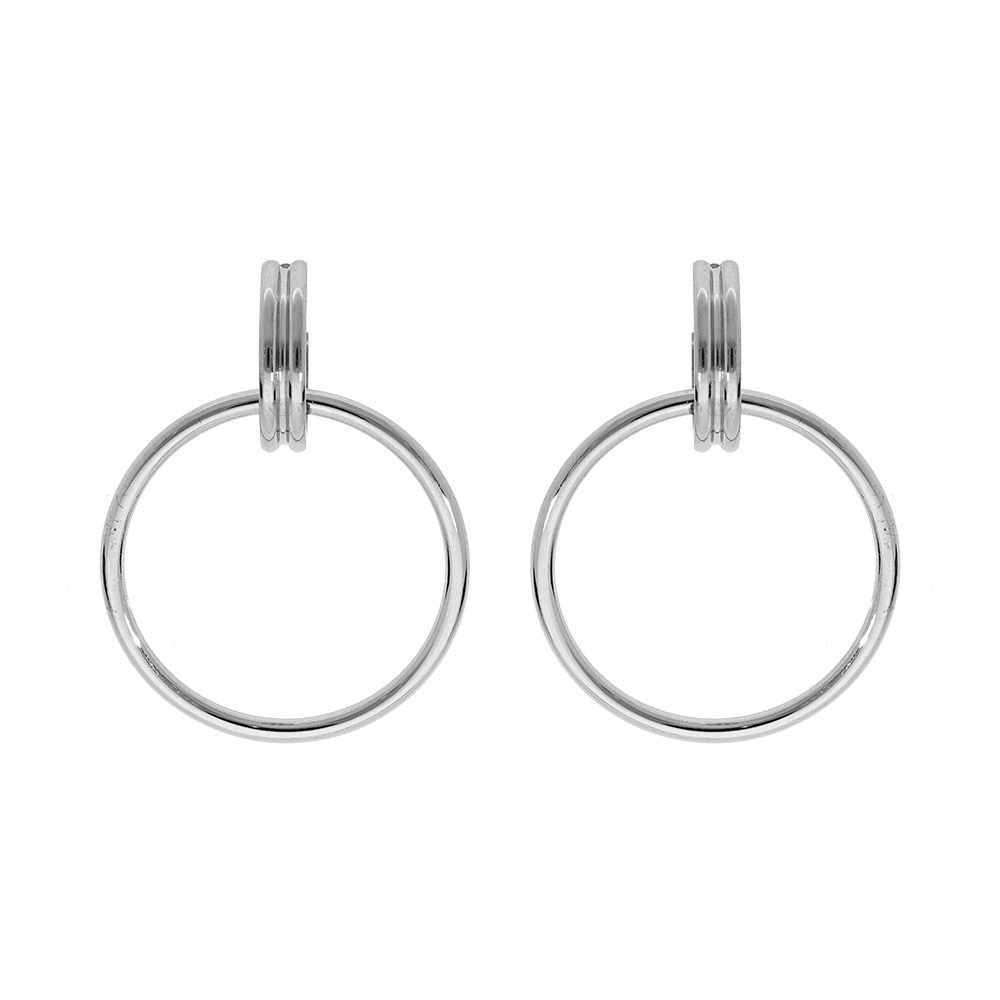 Boucles d\'oreille en acier anneau suspendu - Vue 1