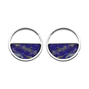 Boucles d\'oreille en acier cercle avec Lapis Lazuli vritable et fermoir poussette - Vue 1