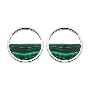 Boucles d\'oreille en acier cercle vid avec Malachite vritable - Vue 1