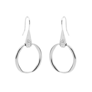 Boucles d\'oreille en acier cercle suspendu et fermoir crochet - Vue 1