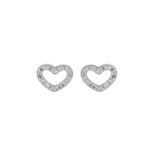 Boucles d\'oreille en acier coeur vid contour oxydes blancs sertis et fermoir poussette - Vue 1