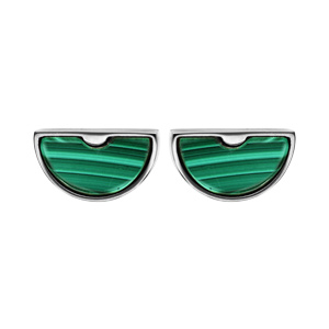 Boucles d\'oreille en acier demi lune avec pierre malachite et fermoir poussette - Vue 1