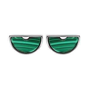 Boucles d\'oreille en acier demi lune avec pierre Malachite et fermoir poussette - Vue 1