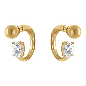 Boucles d'oreille en acier dor� avecboule et oxyde blanc serti