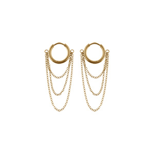 Boucles d\'oreille en acier doré créoles 10mm avec 3 chaînettes - Vue 1