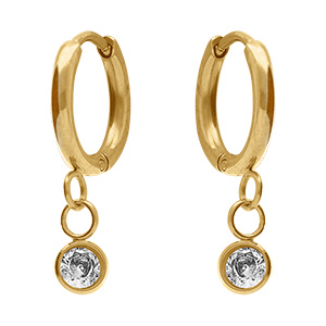 Boucles d'oreille en acier dor� cr�oles articul�es avec un oxyde blanc serti clos