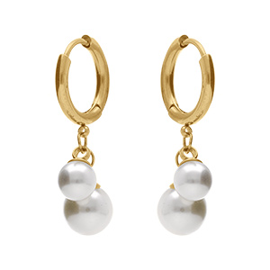 Boucles d'oreille en acier dor croles articules deux perles blanches imitation
