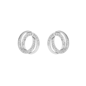 Boucles d\'oreille en acier double cercle entrelacs avec oxydes blancs et fermoir poussette - Vue 1