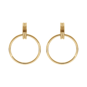 Boucles d\'oreille en acier et PVD jaune anneau suspendu - Vue 1