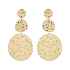 Boucles d\'oreille en acier et PVD jaune motif en relief et fermoir poussette - Vue 1