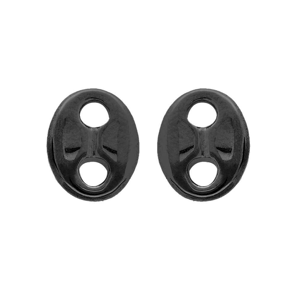 Boucles d\'oreille en acier et PVD noir maille grain de caf� massive 10*8mm et fermoir poussette - Vue 1