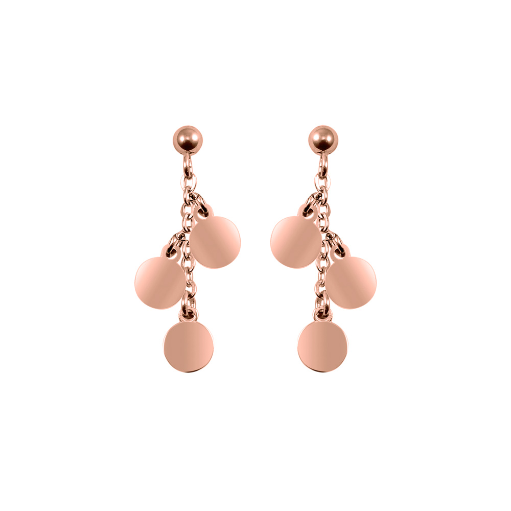 Boucles d\'oreille en acier et PVD rose cha�nette et pampilles avec fermoir poussette - Vue 1