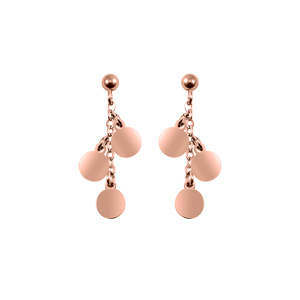 Boucles d\'oreille en acier et PVD rose chanette et pampilles avec fermoir poussette - Vue 1