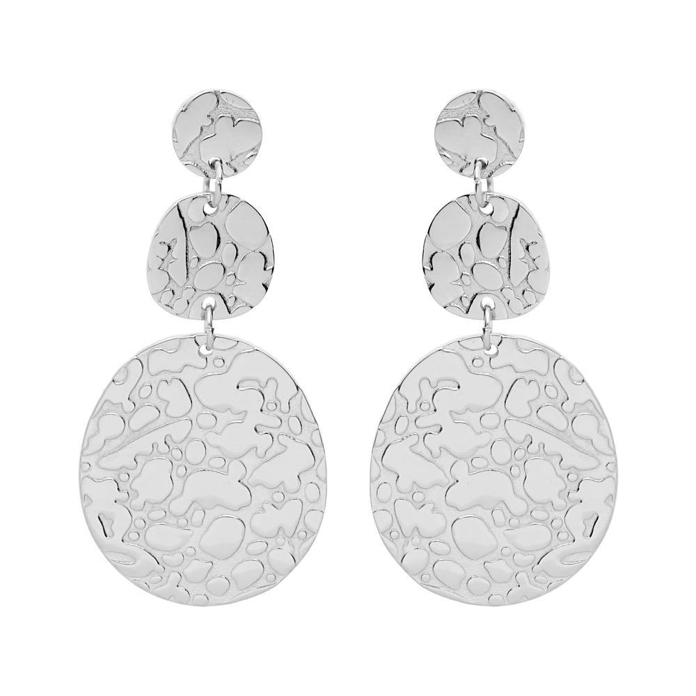 Boucles d\'oreille en acier motif en relief et fermoir poussette - Vue 1