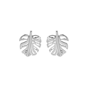 Boucles d\'oreille en acier motif feuille ajoure et fermoir poussette - Vue 1