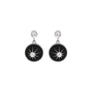 Boucles d\'oreille en acier pampille noire et oxyde blanc toil avec fermoir poussette - Vue 1