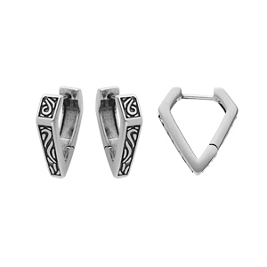Boucles d\'oreille en acier patin forme v large avec motifs tribal - Vue 1