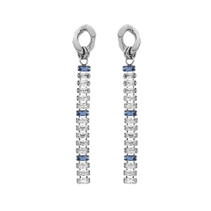Boucles d\'oreille en acier pendantes avec chanette d\'oxydes blancs et bleu fonc sertis en cascade et fermoir poussette - Vue 1