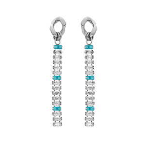 Boucles d\'oreille en acier pendantes avec chanette d\'oxydes blancs et Topaze bleu sertis en cascade et fermoir poussette - Vue 1