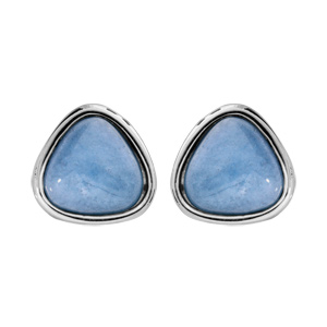 Boucles d\'oreille en acier pierre naturelle Jade bleue et fermoir poussette - Vue 1