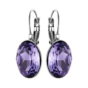 Boucles d\'oreille en acier pierre ovale faceté violette et fermoir dormeuse - Vue 1