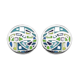 Boucles d\'oreille en acier Stella Mia ronde vert et nacre et fermoir poussette - Vue 1