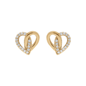 Boucles d\'oreille en argent doré coeur pavé d\'oxydes blancs - Vue 1