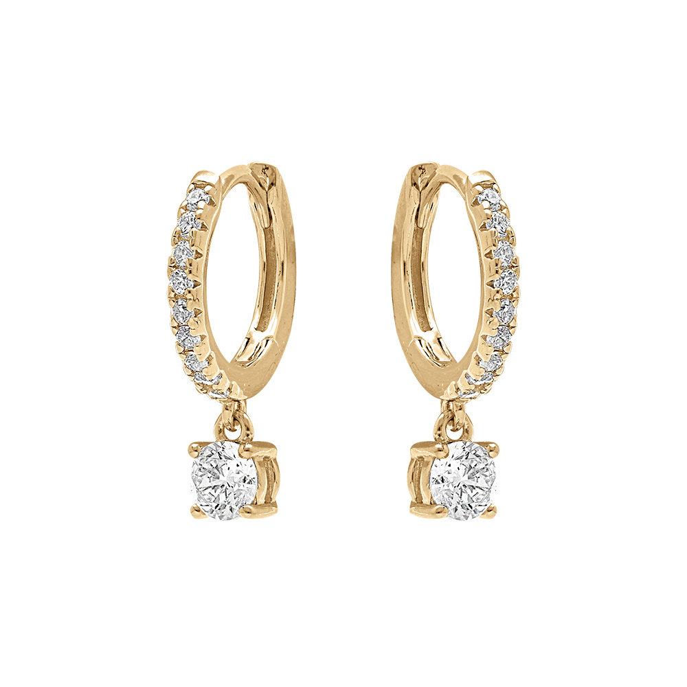 Boucles d\'oreille en argent dor� cr�oles articul�e avec un oxyde blanc - Vue 1