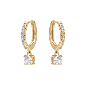 Boucles d\'oreille en argent doré créoles articulée avec un oxyde blanc - Vue 1