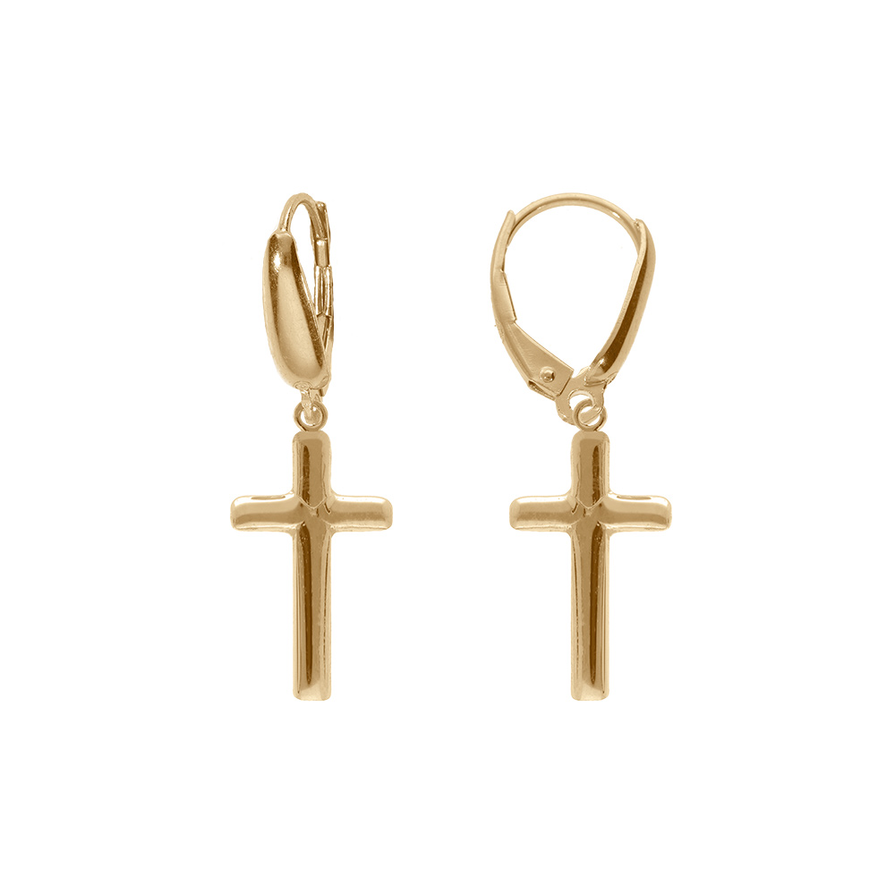 Boucles d\'oreille  en argent dor croix moyenne  16mm, fermoir dormeuse - Vue 1