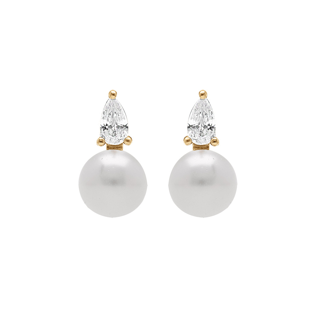 Boucles d\'oreille en argent dor� perle de culture d\'eau douce blanche avec un oxyde blanc - Vue 1