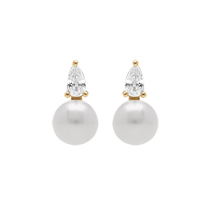 Boucles d\'oreille en argent doré perle de culture d\'eau douce blanche avec un oxyde blanc - Vue 1