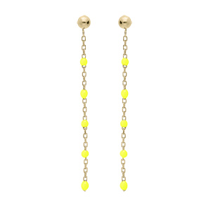 Boucles d\'oreille en argent et dorure chanette avec olives couleur jaune fluo et fermoir poussette - Vue 1