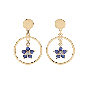 Boucles d\'oreille en argent et dorure jaune anneau suspendu avec toile oxydes bleu et fermoir poussette - Vue 1